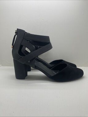 Cato Black Faux Suede Ankle-Strap Heels